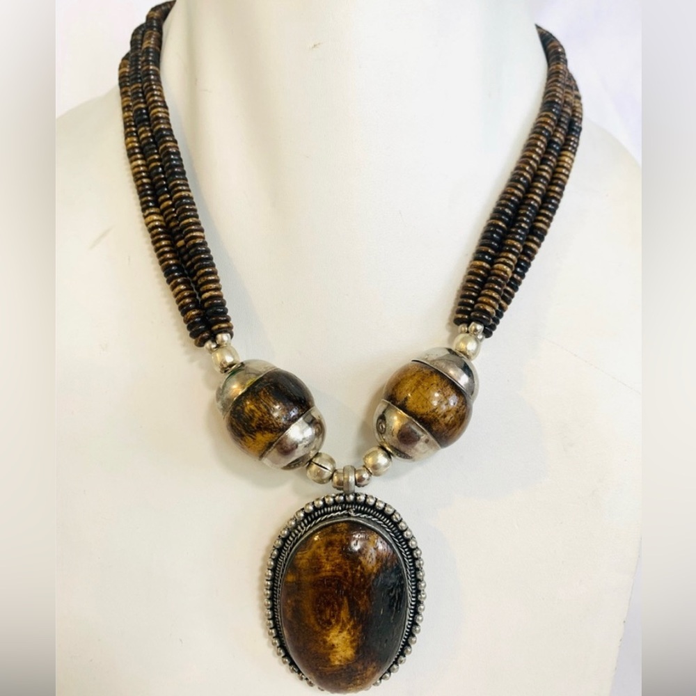 Hand carved bone bead necklace
